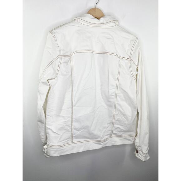 LOGO Lori Goldstein White Denim Patchwork Button Front Jacket Women's Size 10 - Picture 2 of 8